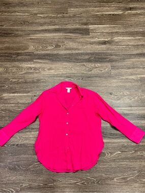H&M Hot Pink Button Down Blouse Collared Lightweight Size S